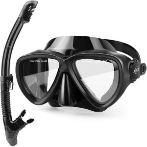 AiJoy Snorkeling Set Dry Top Tempered Glass Anti-Fog Diving Mask Snorkel Set for Men and Women