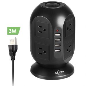 AiJoy Surge Protector Power Strip Tower 8 AC Outlet 3.1A 4 USB Ports for Fast Charging with Extension Cord 10FT